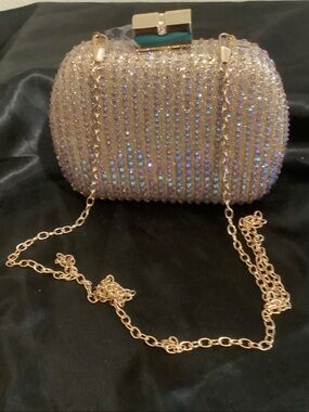 Crystal-Studded Gold Evening Clutch Bag
